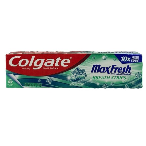 Lot of 2 Colgate Max Fresh Toothpaste Clean‎ Mint Whitening Breath Strips 6.3oz - Picture 2 of 7